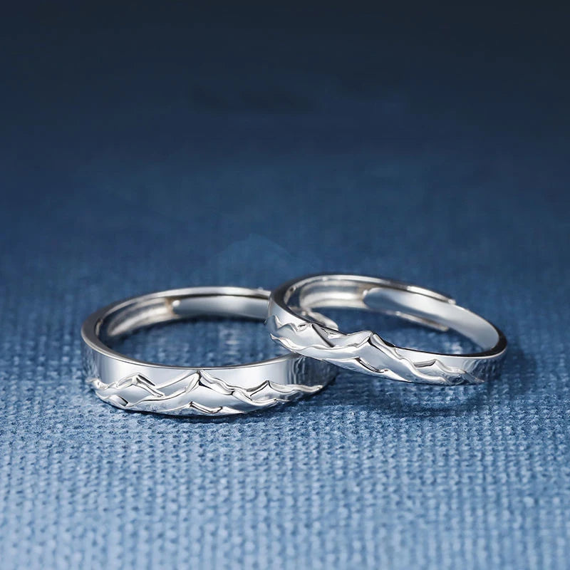 New couple silver color simple embossed mountain range adjustable ring fashion trend jewelry gift J437