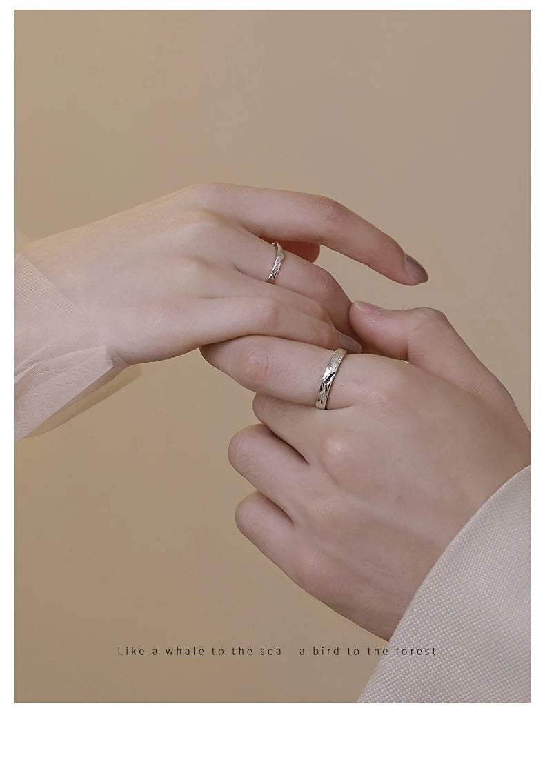 New couple silver color simple embossed mountain range adjustable ring fashion trend jewelry gift J437