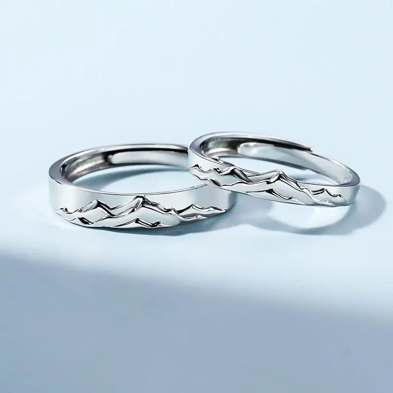 New couple silver color simple embossed mountain range adjustable ring fashion trend jewelry gift J437