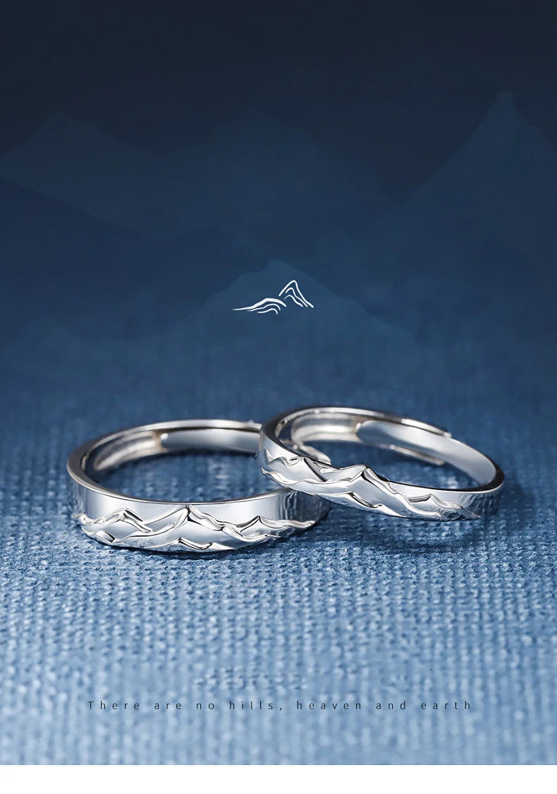 New couple silver color simple embossed mountain range adjustable ring fashion trend jewelry gift J437