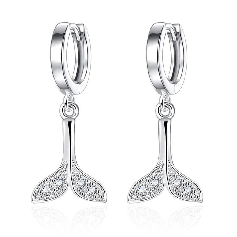 KOFSAC New 925 Sterling Silver Earrings For Women Shiny Zircon Mermaid Tail Ear Jewelry Girl Valentine's Day Accessories Gifts