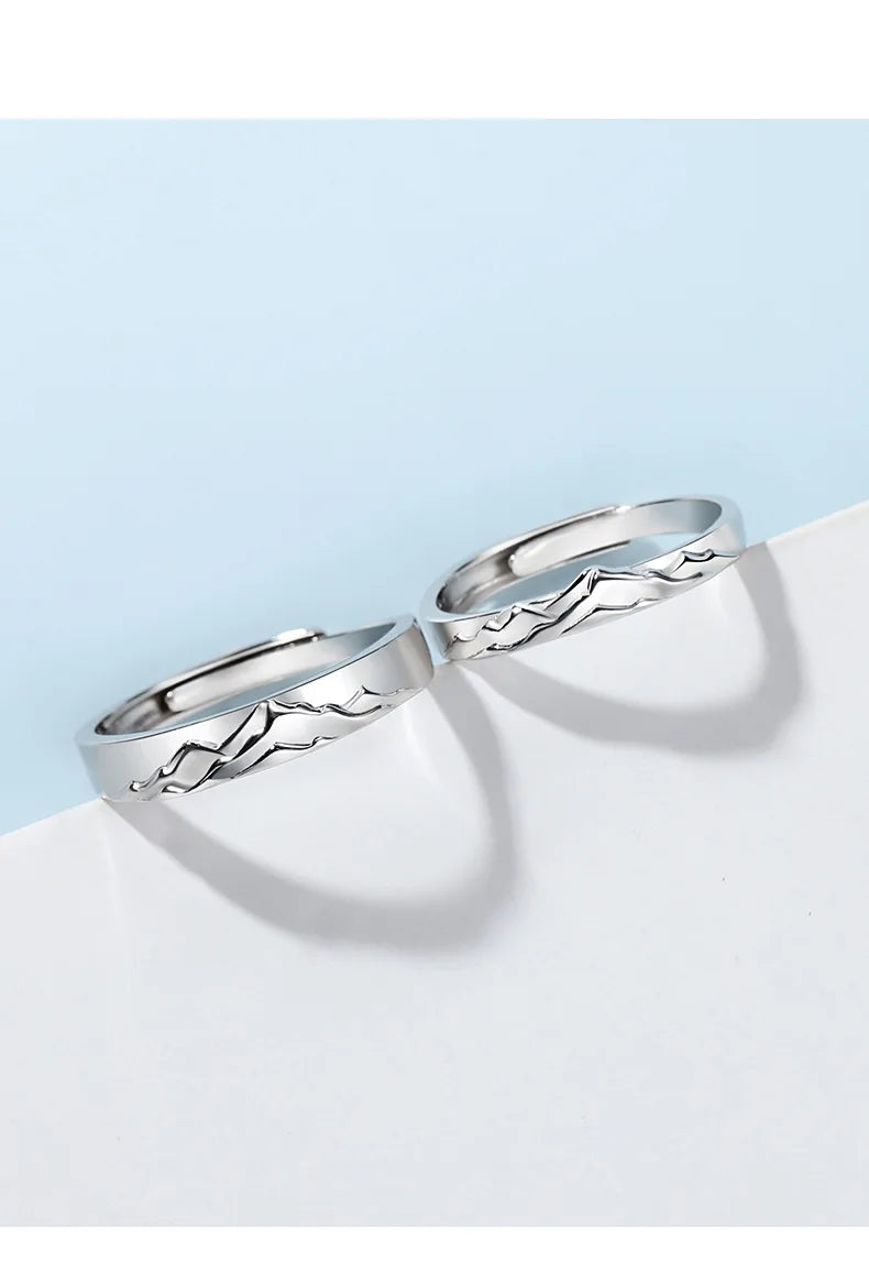 New couple silver color simple embossed mountain range adjustable ring fashion trend jewelry gift J437