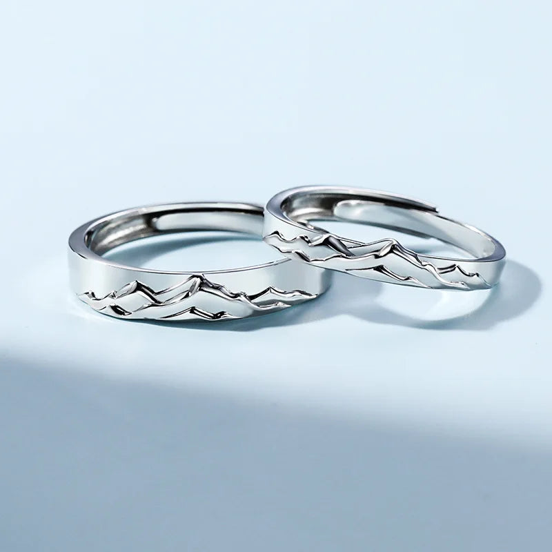 New couple silver color simple embossed mountain range adjustable ring fashion trend jewelry gift J437