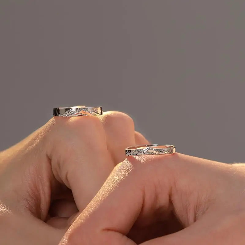New couple silver color simple embossed mountain range adjustable ring fashion trend jewelry gift J437