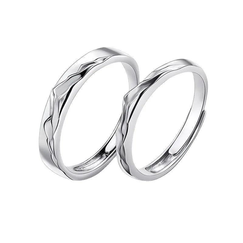 New couple silver color simple embossed mountain range adjustable ring fashion trend jewelry gift J437
