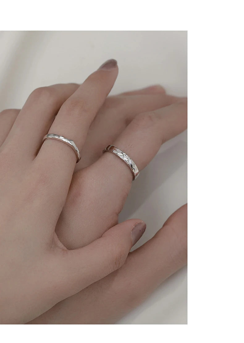 New couple silver color simple embossed mountain range adjustable ring fashion trend jewelry gift J437