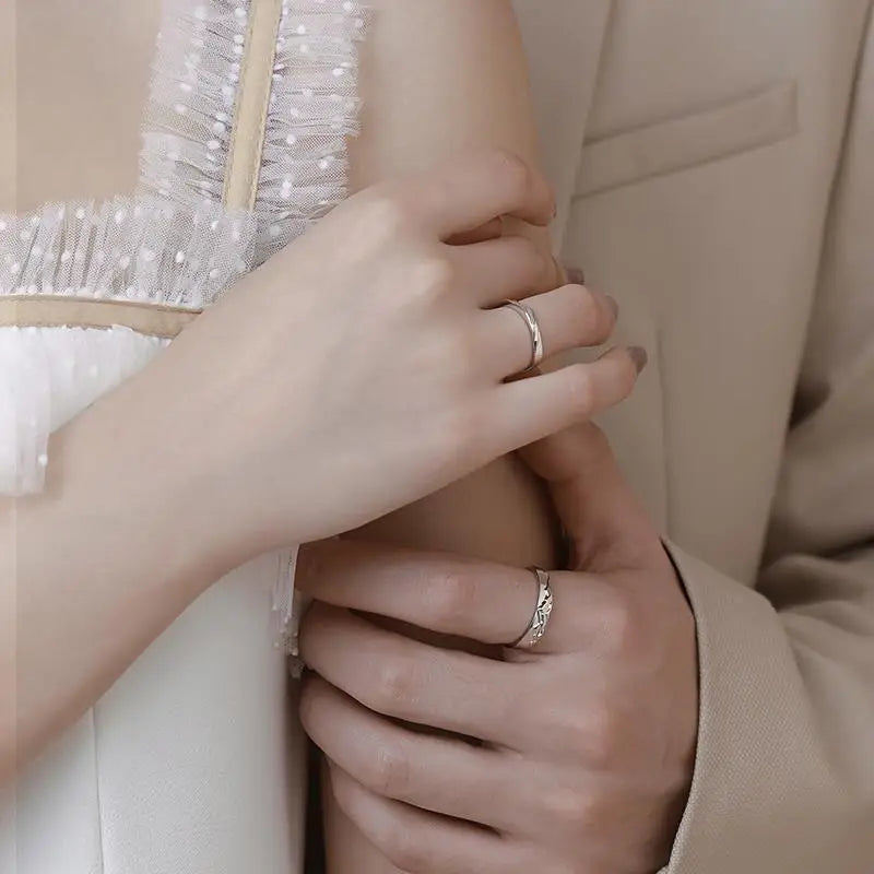 New couple silver color simple embossed mountain range adjustable ring fashion trend jewelry gift J437