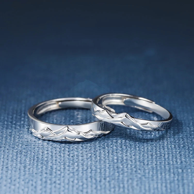 New couple silver color simple embossed mountain range adjustable ring fashion trend jewelry gift J437
