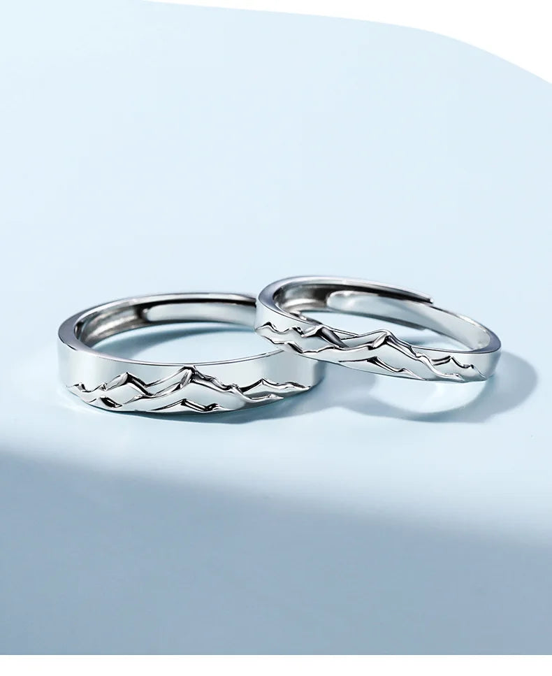 New couple silver color simple embossed mountain range adjustable ring fashion trend jewelry gift J437