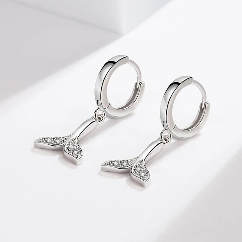 KOFSAC New 925 Sterling Silver Earrings For Women Shiny Zircon Mermaid Tail Ear Jewelry Girl Valentine's Day Accessories Gifts
