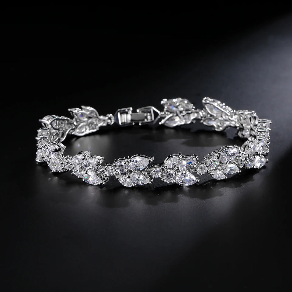 ZAKOL Fashion Cubic Zirconia Leaf Bracelets Bangles for Women Fashion White Plant Bracelet Girl Wedding Party Jewelry