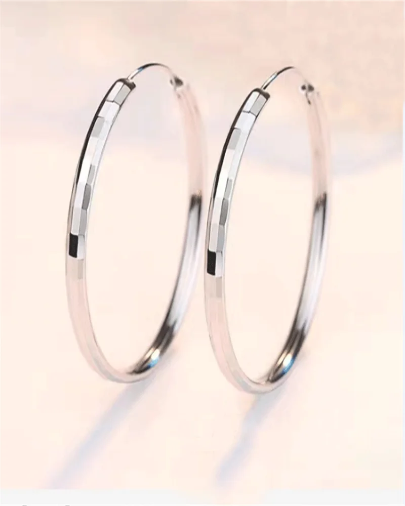 Somilia - Hoop Earrings For Women Authentic 925 Sterling Silver 3.0mm Fashion Earring Fine Rings Jewelry Large Eari Girl Gift