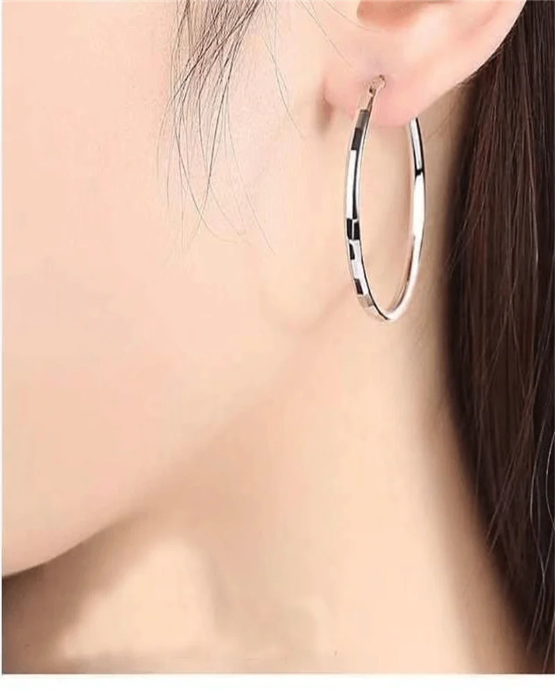 Somilia - Hoop Earrings For Women Authentic 925 Sterling Silver 3.0mm Fashion Earring Fine Rings Jewelry Large Eari Girl Gift