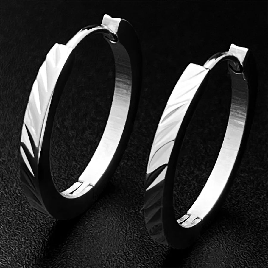 1 Pair of Silver Creole Round Large Hoop Earrings Women's Large Stainless Steel Hoop Earrings with Smooth and Beautiful Cut eari