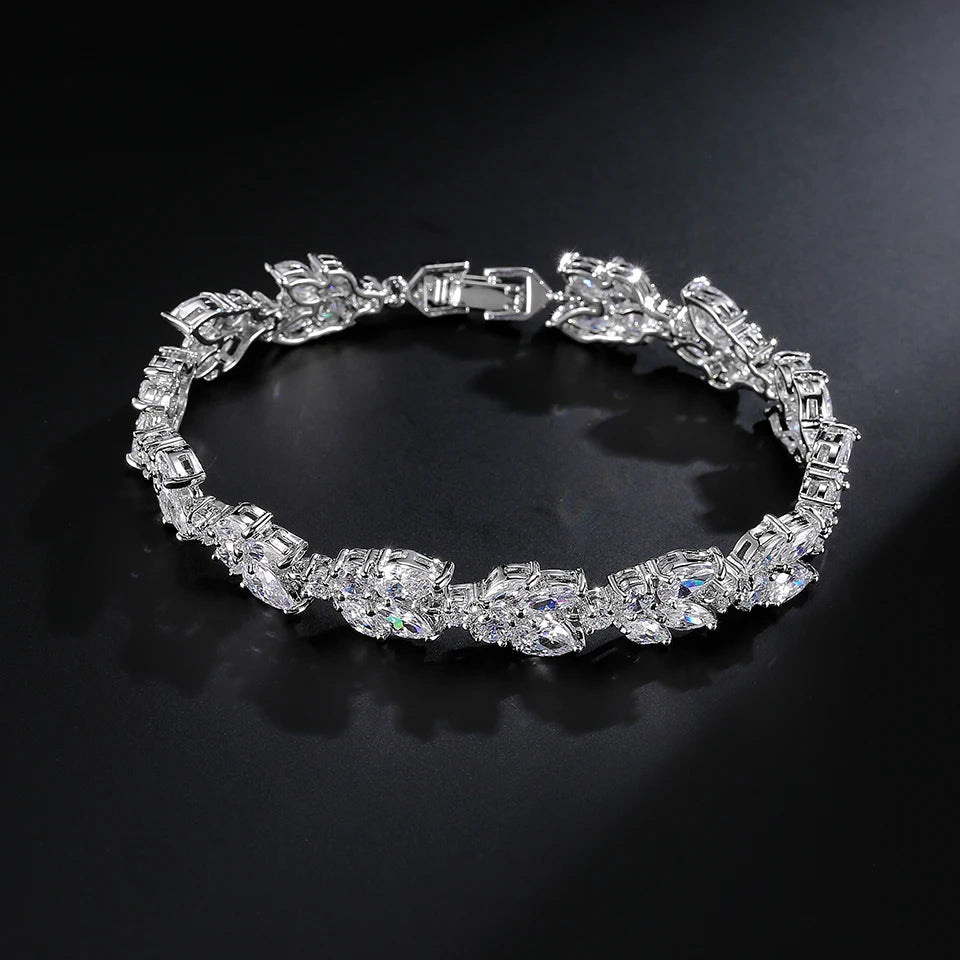 ZAKOL Fashion Cubic Zirconia Leaf Bracelets Bangles for Women Fashion White Plant Bracelet Girl Wedding Party Jewelry