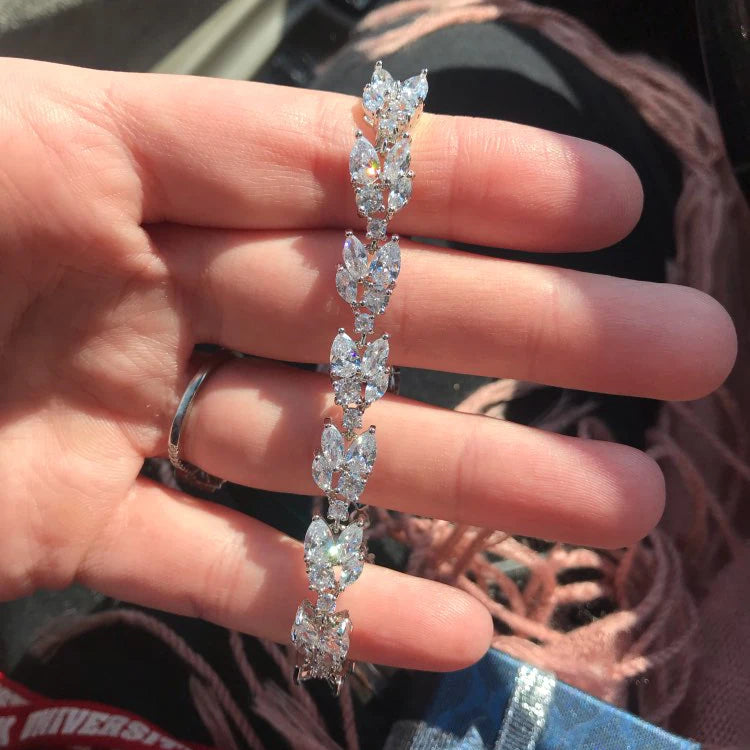 ZAKOL Fashion Cubic Zirconia Leaf Bracelets Bangles for Women Fashion White Plant Bracelet Girl Wedding Party Jewelry