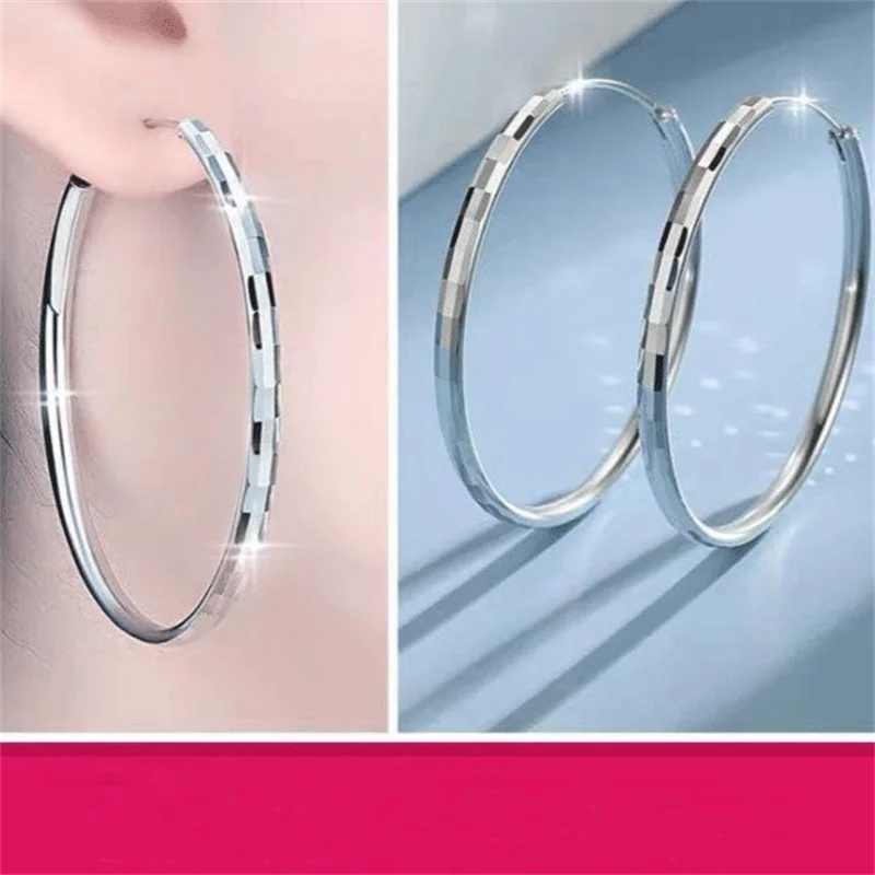 Somilia - Hoop Earrings For Women Authentic 925 Sterling Silver 3.0mm Fashion Earring Fine Rings Jewelry Large Eari Girl Gift