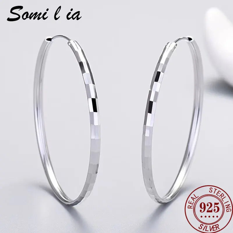 Somilia - Hoop Earrings For Women Authentic 925 Sterling Silver 3.0mm Fashion Earring Fine Rings Jewelry Large Eari Girl Gift