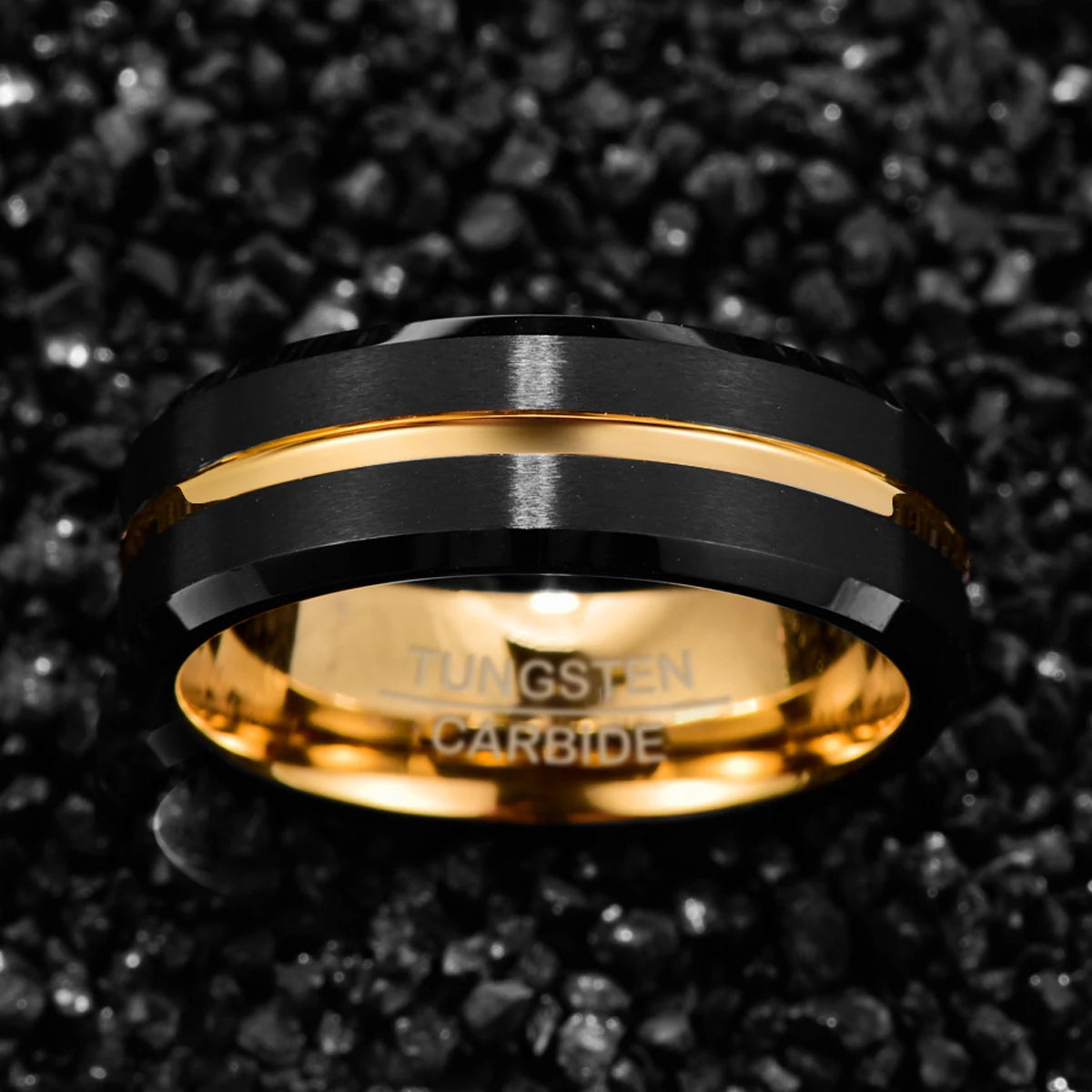 NUNCAD 8mm Tungsten Carbide Ring Electroplated Black + Golden Frosted Surface Ring For Men and Women Wedding Jewelry T182R