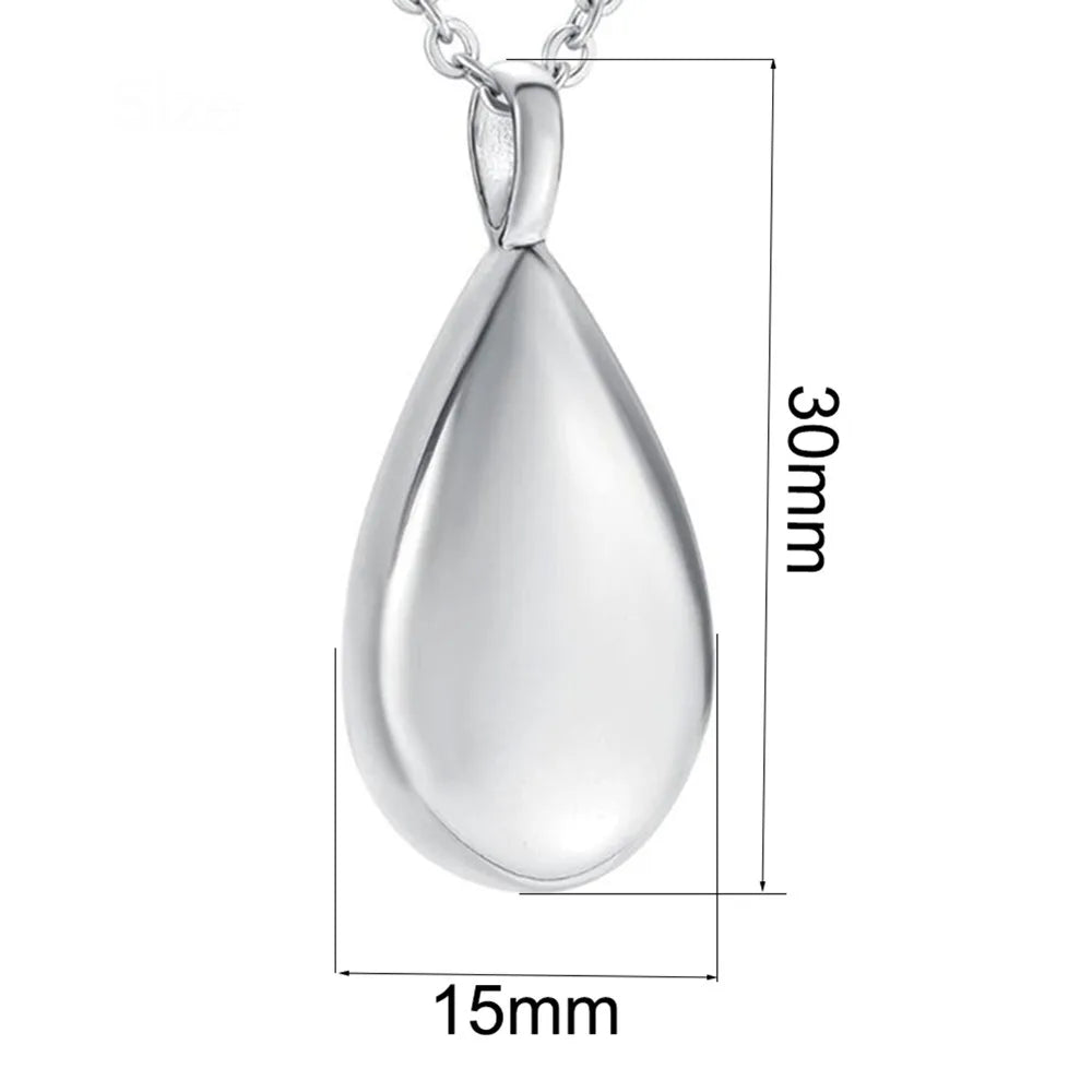 Stainless Steel Waterdrop Cremation Urn Necklace Pendant for Ashes Holder 3 Colors with Sanke Chain