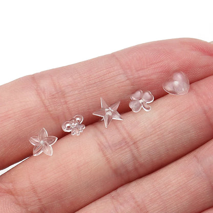 20pcs/Lot Star Flower Heart Shape Resin Transparent Hypoallergenic Stud Earring Post With Eariing Back Ear Studs For Girls Women