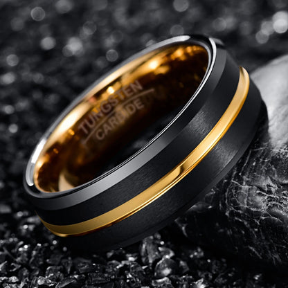 NUNCAD 8mm Tungsten Carbide Ring Electroplated Black + Golden Frosted Surface Ring For Men and Women Wedding Jewelry T182R