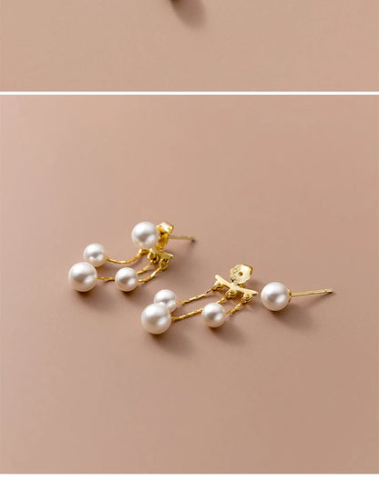 MODIAN Real 925 Sterling Silver Charm Pearl Drop Earrings Fashion Gold Color Swing Dangle Eari For Women Fine Female Jewelry