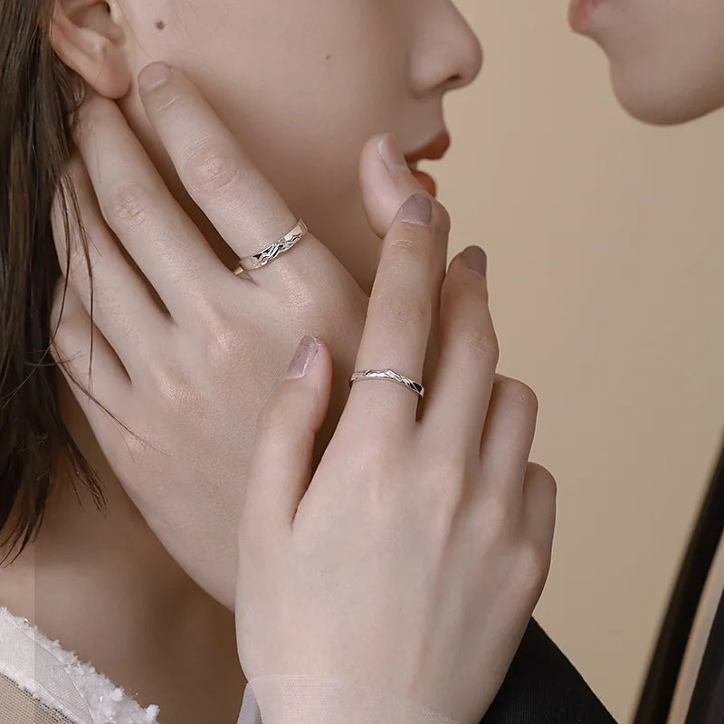 New couple silver color simple embossed mountain range adjustable ring fashion trend jewelry gift  J437
