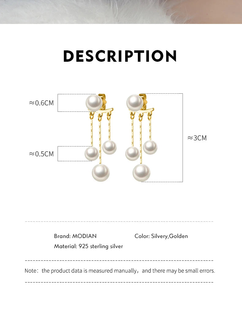 MODIAN Real 925 Sterling Silver Charm Pearl Drop Earrings Fashion Gold Color Swing Dangle Eari For Women Fine Female Jewelry