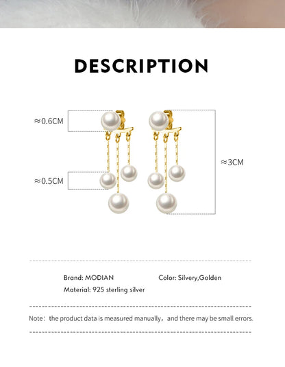 MODIAN Real 925 Sterling Silver Charm Pearl Drop Earrings Fashion Gold Color Swing Dangle Eari For Women Fine Female Jewelry