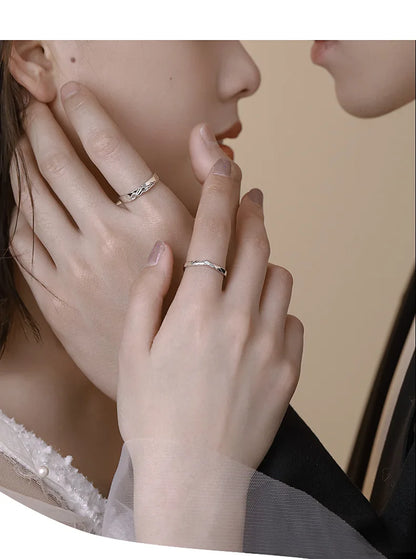 New couple silver color simple embossed mountain range adjustable ring fashion trend jewelry gift  J437
