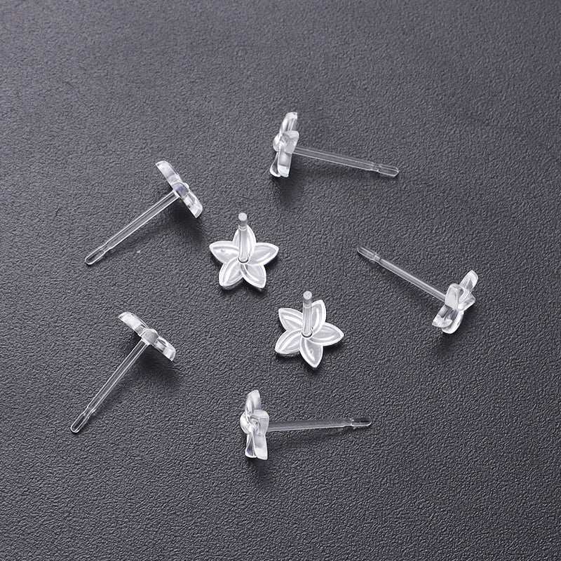 20pcs/Lot Star Flower Heart Shape Resin Transparent Hypoallergenic Stud Earring Post With Eariing Back Ear Studs For Girls Women