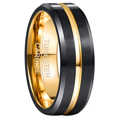 NUNCAD 8mm Tungsten Carbide Ring Electroplated Black + Golden Frosted Surface Ring For Men and Women Wedding Jewelry T182R