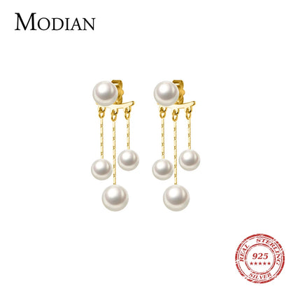 MODIAN Real 925 Sterling Silver Charm Pearl Drop Earrings Fashion Gold Color Swing Dangle Eari For Women Fine Female Jewelry