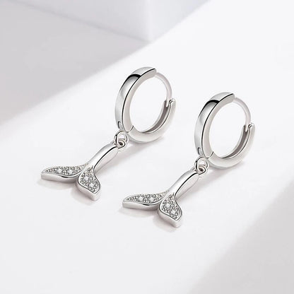 KOFSAC New 925 Sterling Silver Earrings For Women Shiny Zircon Mermaid Tail Ear Jewelry Girl Valentine's Day Accessories Gifts