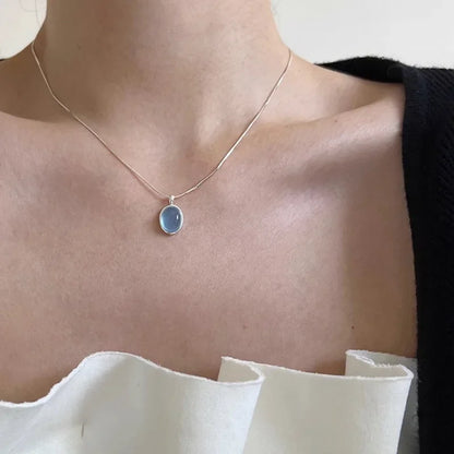 Sea Blue Moonstone Necklace Dainty Fashion Sanke Chain Gemstone Pendant Party Wedding Dating Necklaces Jewelry Gifts for Her