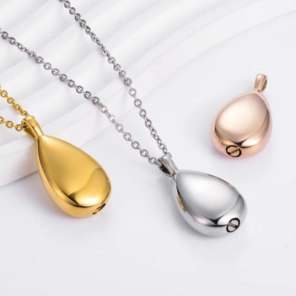 Stainless Steel Waterdrop Cremation Urn Necklace Pendant for Ashes Holder 3 Colors with Sanke Chain