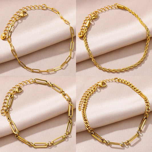 Stainless Steel Chain Anklets for Women Gold Color Ankle Bracelet Waterproof Anklet Summer Beach Boho Jewelry Accessories Gift