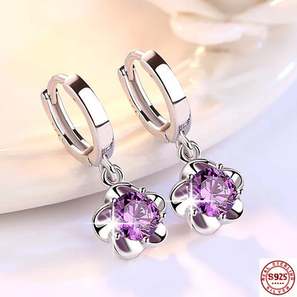 925 Sterling Silver Earrings Jewelry High Quality Retro Simple Pattern Purple White Zircon Earrings Hot Sale