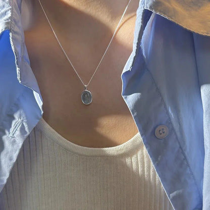 Sea Blue Moonstone Necklace Dainty Fashion Sanke Chain Gemstone Pendant Party Wedding Dating Necklaces Jewelry Gifts for Her