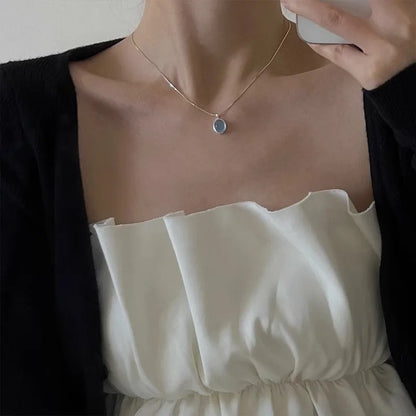 Sea Blue Moonstone Necklace Dainty Fashion Sanke Chain Gemstone Pendant Party Wedding Dating Necklaces Jewelry Gifts for Her