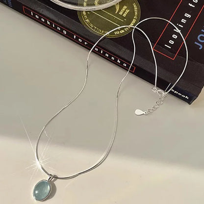 Sea Blue Moonstone Necklace Dainty Fashion Sanke Chain Gemstone Pendant Party Wedding Dating Necklaces Jewelry Gifts for Her