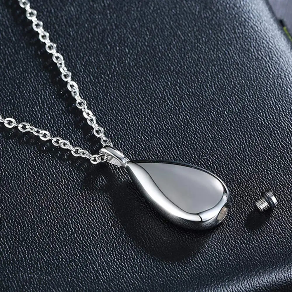 Stainless Steel Waterdrop Cremation Urn Necklace Pendant for Ashes Holder 3 Colors with Sanke Chain