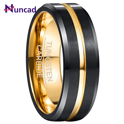 NUNCAD 8mm Tungsten Carbide Ring Electroplated Black + Golden Frosted Surface Ring For Men and Women Wedding Jewelry T182R