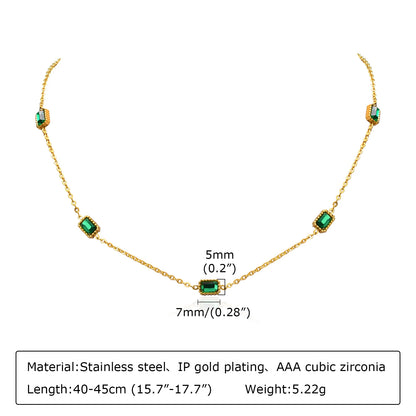 Green Cubic Zirconia Necklace for Women, CZ Stone Charm Neck Jewelry