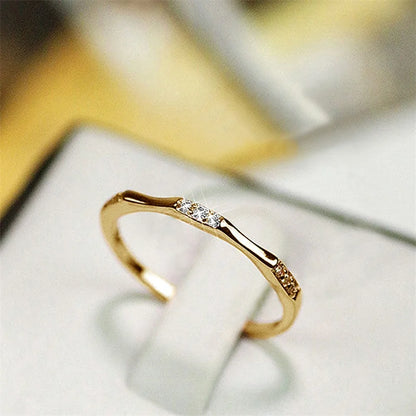 Huitan Chic Women's Finger Rings Minimalist Thin Band with Shiny CZ Stone Delicate Accessory for Female Simple Versatile Jewelry