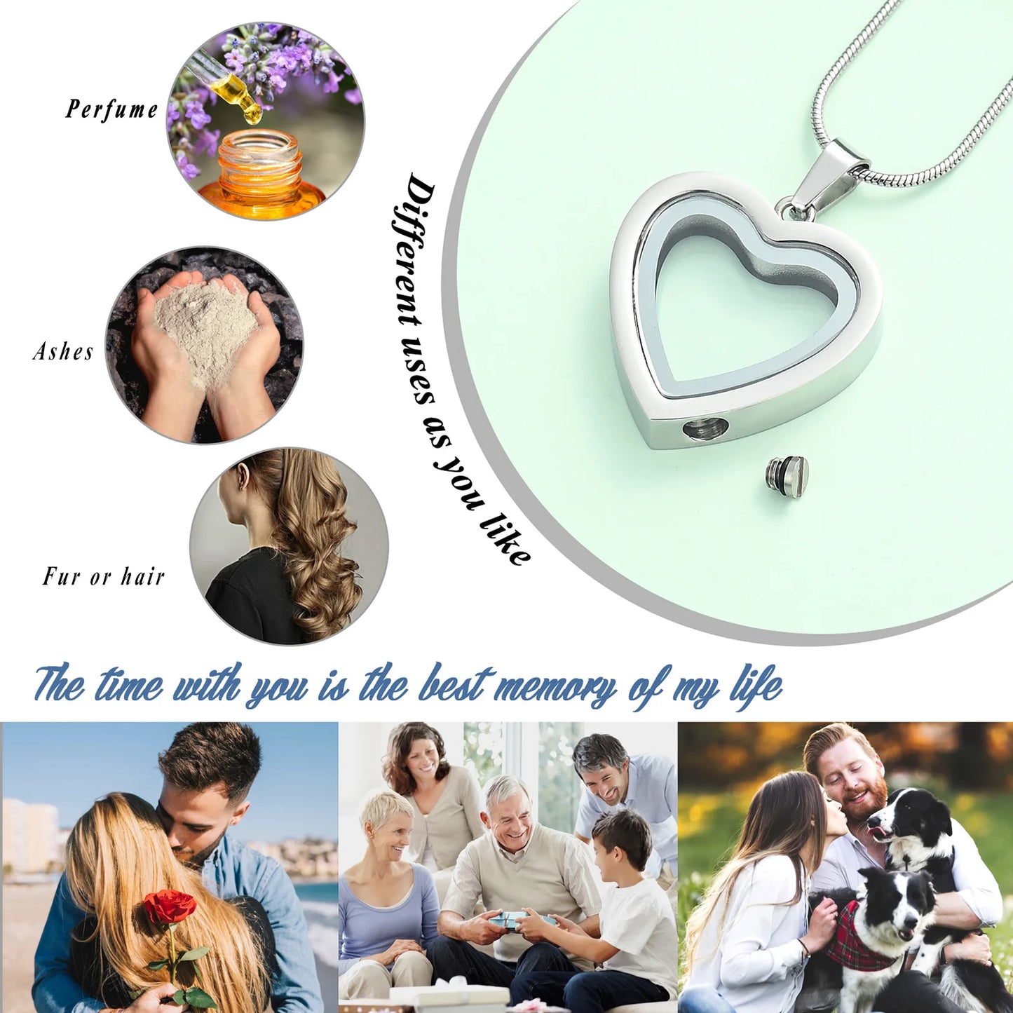 Glass Heart Urn Necklace for Ashes Women Love Heart Cremation Jewelry for Ashes Keepsake Memorial Jewelry