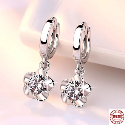 925 Sterling Silver Earrings Jewelry High Quality Retro Simple Pattern Purple White Zircon Earrings Hot Sale