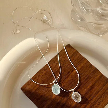 Sea Blue Moonstone Necklace Dainty Fashion Sanke Chain Gemstone Pendant Party Wedding Dating Necklaces Jewelry Gifts for Her