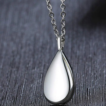 Stainless Steel Waterdrop Cremation Urn Necklace Pendant for Ashes Holder 3 Colors with Sanke Chain